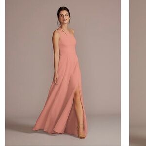 Davids Bridal Chiffon One-shoulder cutout bridesmaid dress